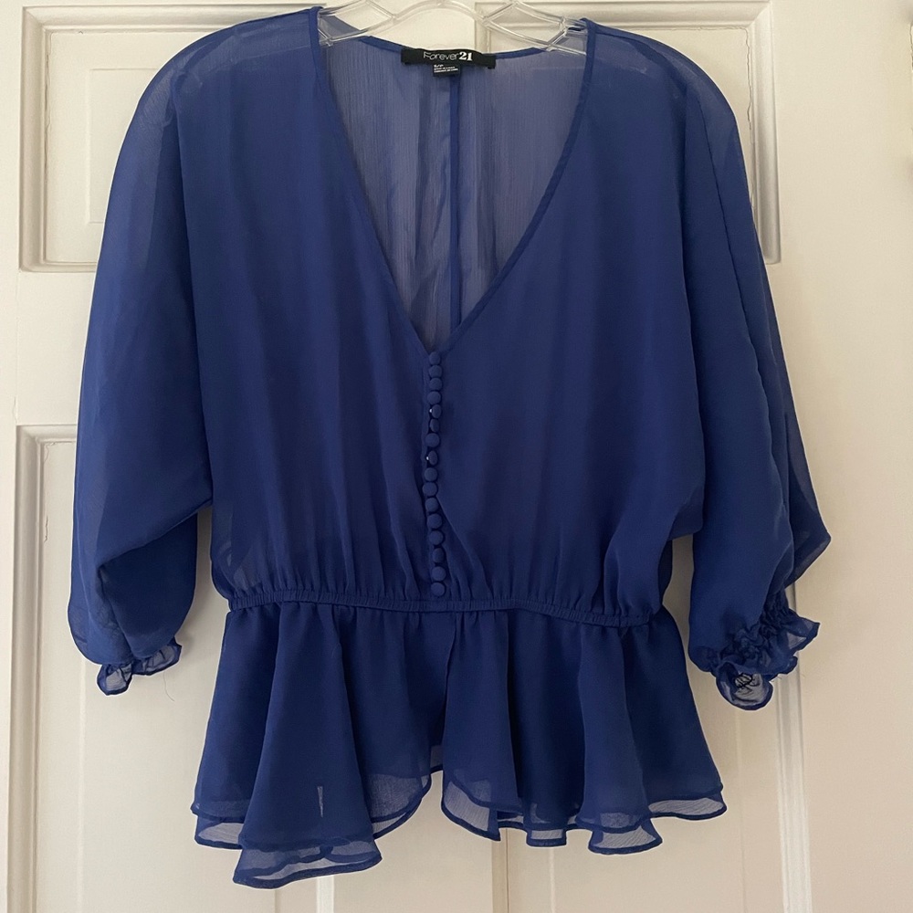 Forever21 Small sheer royal blue 3/4 sleeve blouse